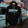 Black hoodie with 'Chrome' logo in a garage setting